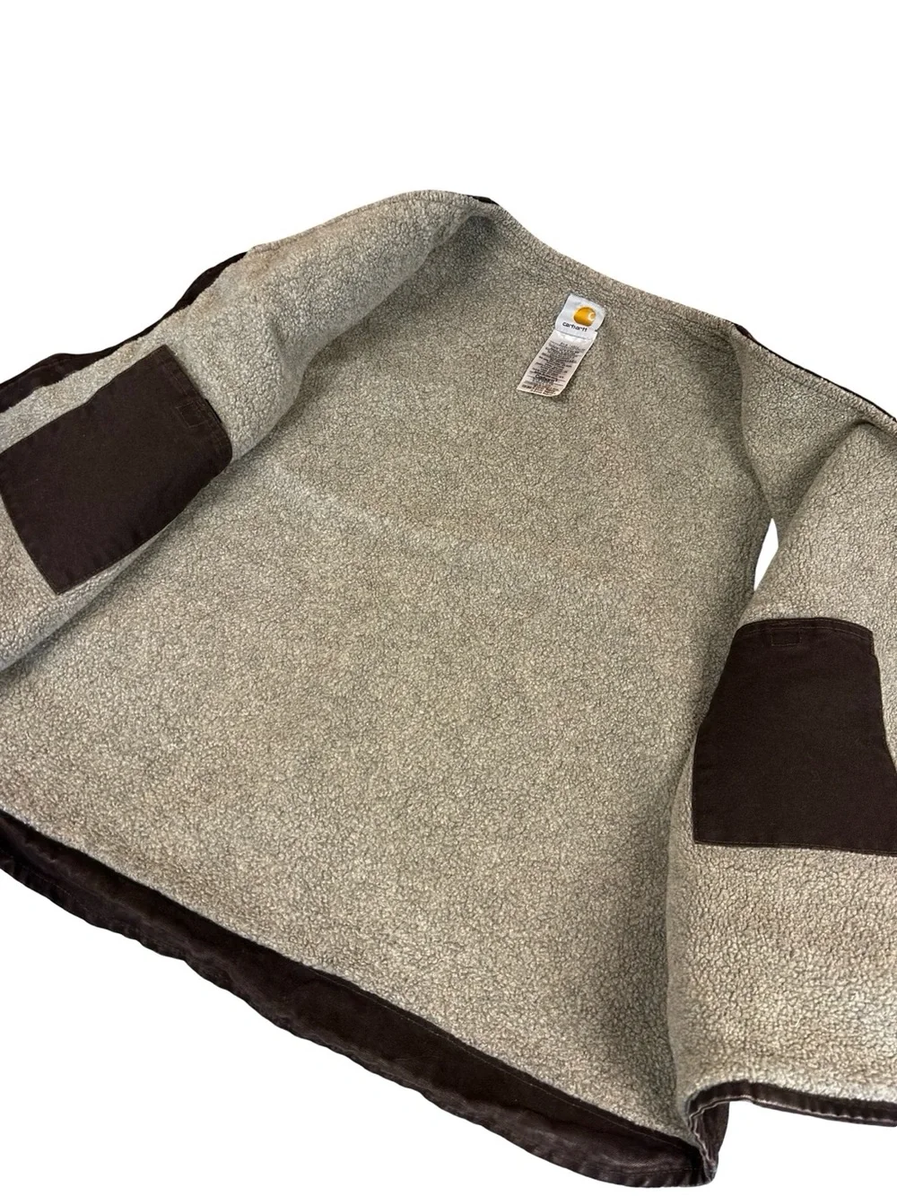 VTG Carhartt Sandstone Rugged Duck Sherpa Lined Vest Size XL Brown Outdoor